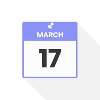 March 17 calendar icon. Date,  Month calendar icon vector illustration