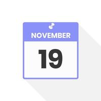 November 19 calendar icon. Date,  Month calendar icon vector illustration