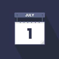 1st July calendar icon. July 1 calendar Date Month icon vector illustrator