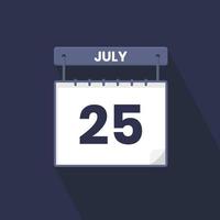 Icono del calendario del 25 de julio. 25 de julio calendario fecha mes icono vector ilustrador