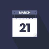 21st March calendar icon. March 21 calendar Date Month icon vector illustrator