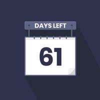 Faltan 61 días de cuenta regresiva para la promoción de ventas. Quedan 61 días para el banner de ventas promocionales. vector
