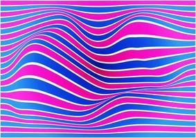 las líneas onduladas distorsionadas resumen la ilustración vectorial de fondo, la curva tiene un patrón de línea recta rosa y azul. vector