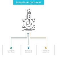 research. laboratory. flask. tube. development Business Flow Chart Design with 3 Steps. Line Icon For Presentation Background Template Place for text vector