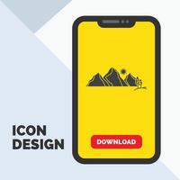 hill. landscape. nature. mountain. scene Glyph Icon in Mobile for Download Page. Yellow Background