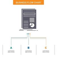 business. data. finance. report. statistics Business Flow Chart Design with 3 Steps. Glyph Icon For Presentation Background Template Place for text. vector