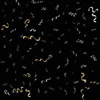 Golden Confetti And Streamer Ribbon Falling On Black Background. Vector