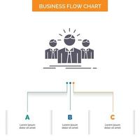 negocio. carrera profesional. empleado. emprendedor. diseño de diagrama de flujo empresarial líder con 3 pasos. icono de glifo para el lugar de plantilla de fondo de presentación para texto. vector