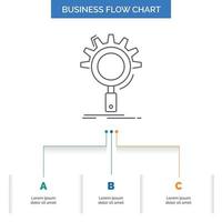 SEO búsqueda. mejoramiento. proceso. establecer el diseño del diagrama de flujo empresarial con 3 pasos. icono de línea para el lugar de plantilla de fondo de presentación para texto vector