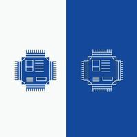 Chip. cpu. microchip. processor. technology Line and Glyph web Button in Blue color Vertical Banner for UI and UX. website or mobile application vector