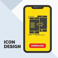 data. Sharing. sync. synchronization. syncing Glyph Icon in Mobile for Download Page. Yellow Background vector