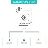 estructura. estándar. infraestructura. información. diseño de diagrama de flujo empresarial de alerta con 3 pasos. icono de línea para el lugar de plantilla de fondo de presentación para texto vector