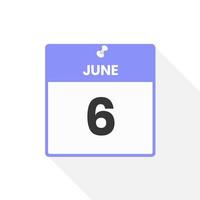 June 6 calendar icon. Date,  Month calendar icon vector illustration