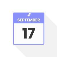 September 17 calendar icon. Date,  Month calendar icon vector illustration