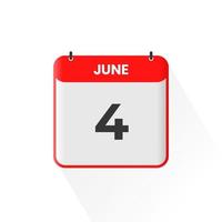 4th June calendar icon. June 4 calendar Date Month icon vector illustrator