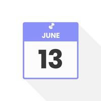 June 13 calendar icon. Date,  Month calendar icon vector illustration