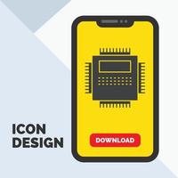 procesador. hardware. computadora. ordenador personal. icono de glifo de tecnología en el móvil para la página de descarga. fondo amarillo vector