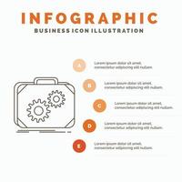 maletín. caso. producción. Progreso. plantilla de infografías de trabajo para sitio web y presentación. icono de línea gris con ilustración de vector de estilo infográfico naranja