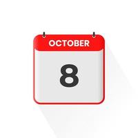 8th October calendar icon. October 8 calendar Date Month icon vector illustrator