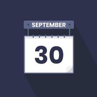 Icono del calendario del 30 de septiembre. 30 de septiembre calendario fecha mes icono vector ilustrador