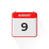 9th August calendar icon. August 9 calendar Date Month icon vector illustrator