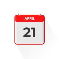 21st April calendar icon. April 21 calendar Date Month icon vector illustrator