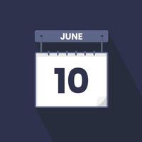 10th June calendar icon. June 10 calendar Date Month icon vector illustrator