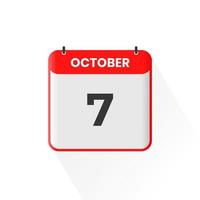 7th October calendar icon. October 7 calendar Date Month icon vector illustrator