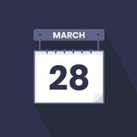 28th March calendar icon. March 28 calendar Date Month icon vector illustrator