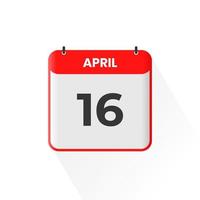 16th April calendar icon. April 16 calendar Date Month icon vector illustrator