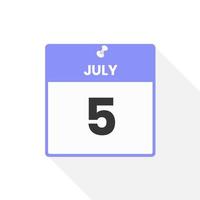 July 5 calendar icon. Date,  Month calendar icon vector illustration