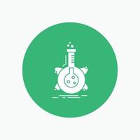 research. laboratory. flask. tube. development White Glyph Icon in Circle. Vector Button illustration