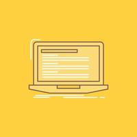 Code. coding. computer. monoblock. laptop Flat Line Filled Icon. Beautiful Logo button over yellow background for UI and UX. website or mobile application vector