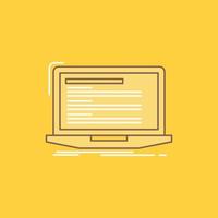 Code. coding. computer. monoblock. laptop Flat Line Filled Icon. Beautiful Logo button over yellow background for UI and UX. website or mobile application vector