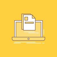 account. Laptop. Report. Print. Resume Flat Line Filled Icon. Beautiful Logo button over yellow background for UI and UX. website or mobile application vector