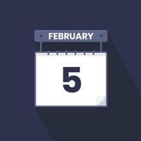 5th February calendar icon. February 5 calendar Date Month icon vector illustrator