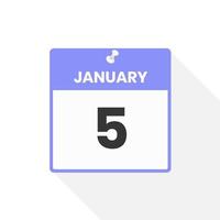 January 5 calendar icon. Date,  Month calendar icon vector illustration