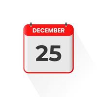 25th December calendar icon. December 25 calendar Date Month icon vector illustrator