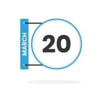 March 20 calendar icon. Date,  Month calendar icon vector illustration