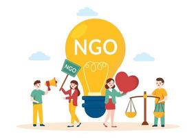 ONG u organización no gubernamental para atender necesidades sociales y políticas específicas en una ilustración plana de dibujos animados dibujados a mano de plantilla vector