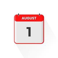 1st August calendar icon. August 1 calendar Date Month icon vector illustrator