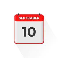 10th September calendar icon. September 10 calendar Date Month icon vector illustrator