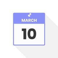 March 10 calendar icon. Date,  Month calendar icon vector illustration