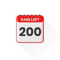 icono de cuenta regresiva Quedan 200 días para la promoción de ventas. banner promocional de ventas quedan 200 días para ir vector
