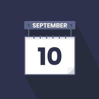 10th September calendar icon. September 10 calendar Date Month icon vector illustrator