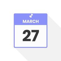March 27 calendar icon. Date,  Month calendar icon vector illustration