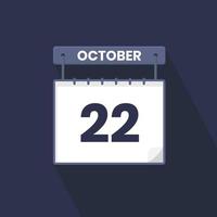 22nd October calendar icon. October 22 calendar Date Month icon vector illustrator