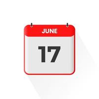 17th June calendar icon. June 17 calendar Date Month icon vector illustrator