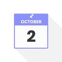 October 2 calendar icon. Date,  Month calendar icon vector illustration