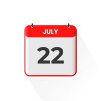 22nd July calendar icon. July 22 calendar Date Month icon vector illustrator